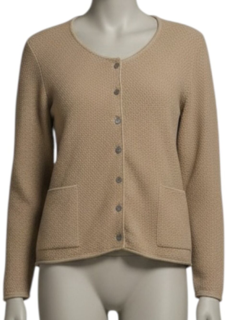 Gudrun Sjoden Cardigan Sweater Knit Top Textured Cotton Beige S